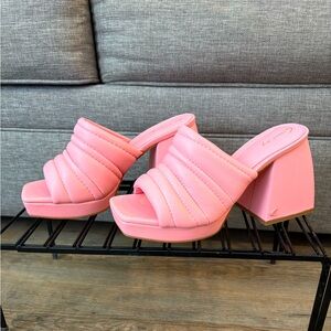Pink Block Heel Mules